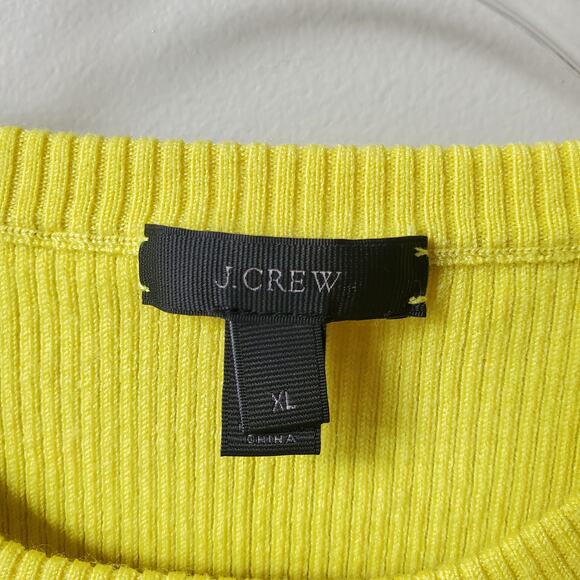 Women J Crew Ribbed Yellow Merino Wool Crewneck Sweater XL Preppy Outdoors - Picture 2 of 8